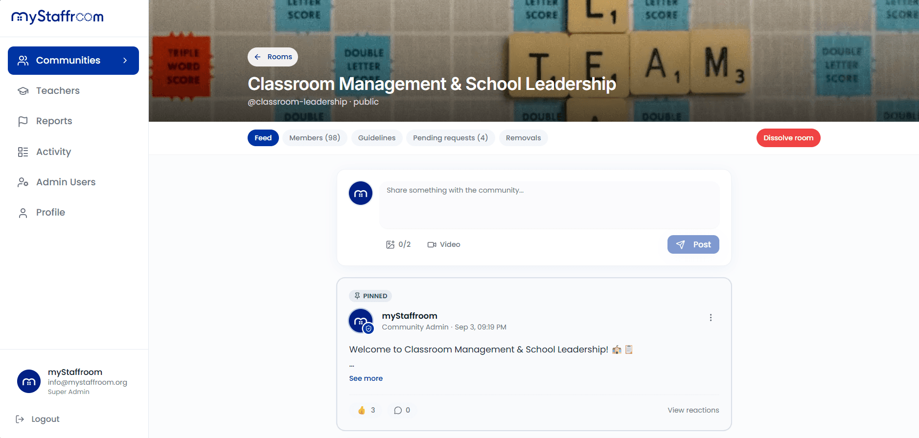 Admin room details: membership and room controls