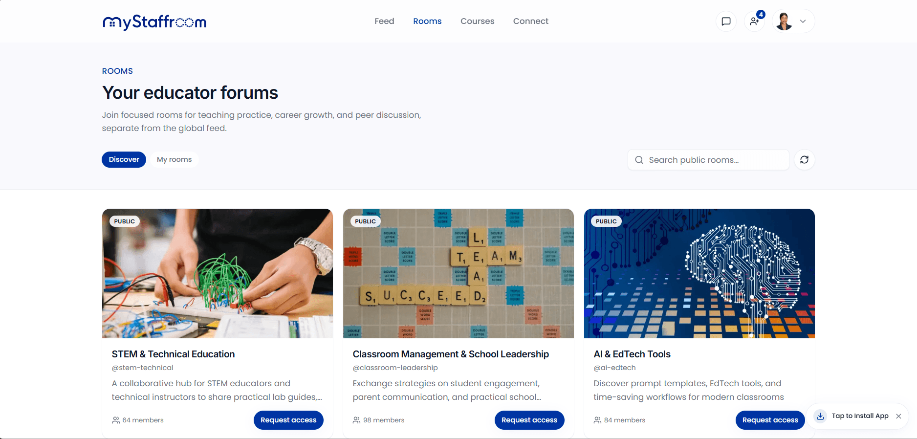 Room view: topic community for educators